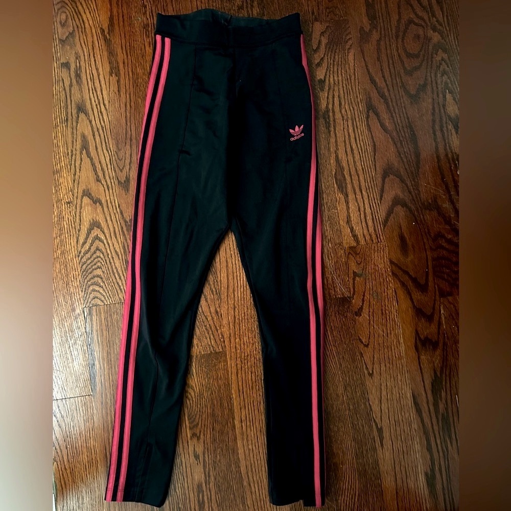 Adidas leggings. Black with red stripes. Women size XS (UK 6)